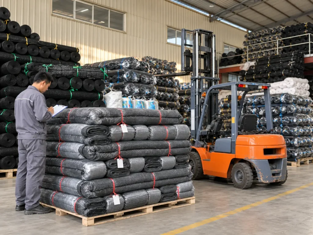 Finished netting rolls prepared for export shipment